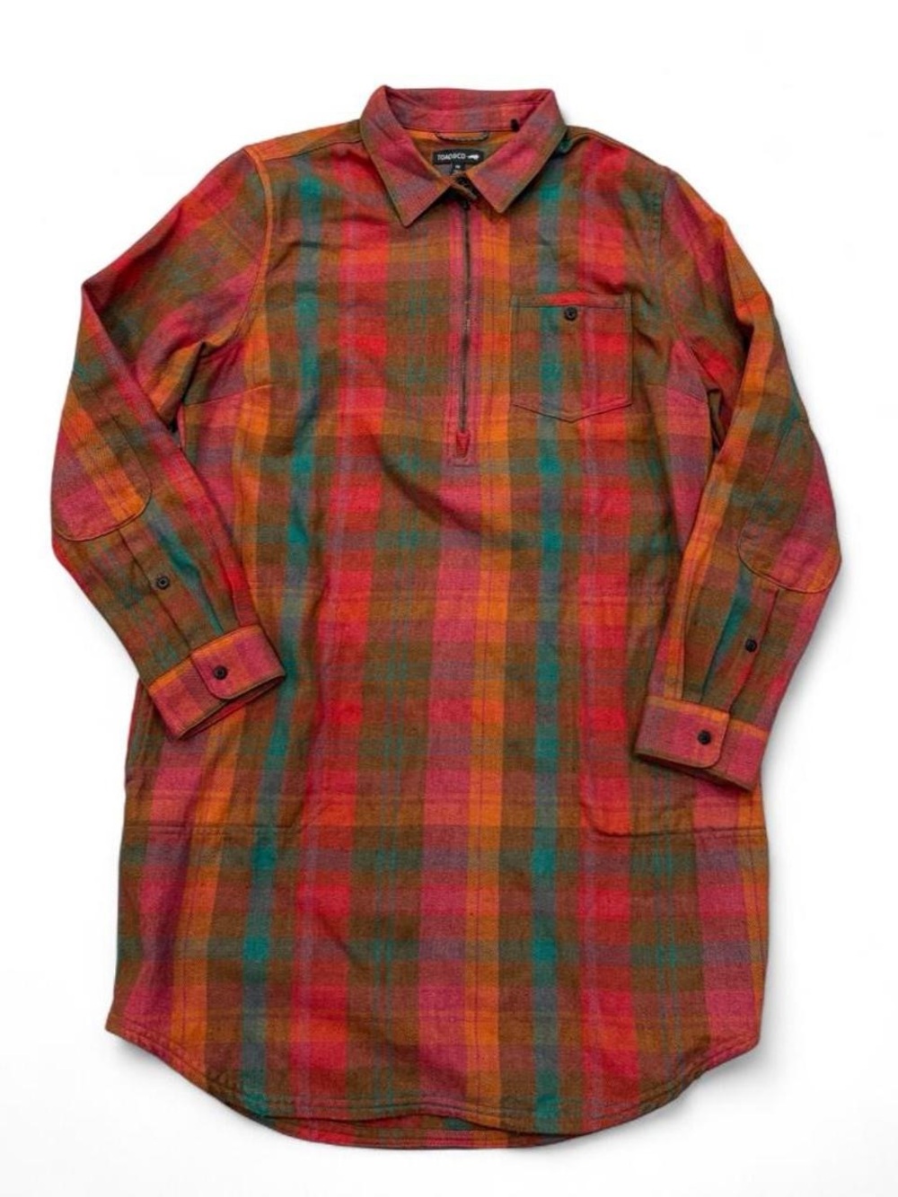 Toad and company pink/teal Plaid Long-Sleeve Women’s Shirt dress